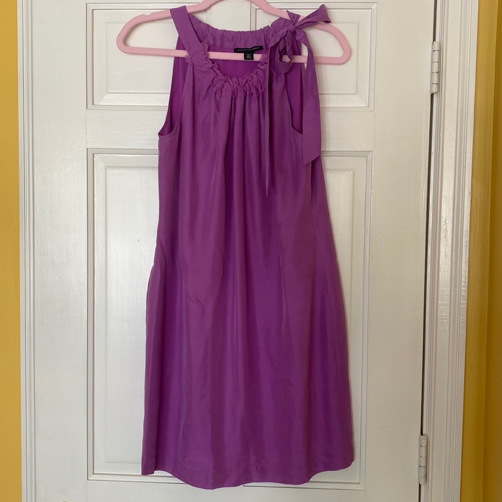Banana Republic Tie Neck Dress Size 8 Petite Color Amethyst